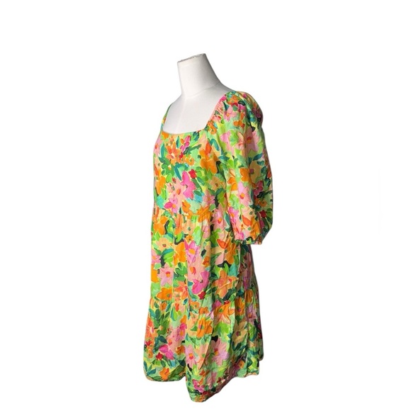 Sanctuary Linen Blend Weekend Babydoll Dress Women's L Escape Tiered Square Neck - Picture 3 of 5